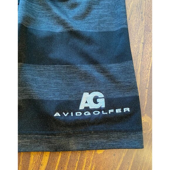 Chase 54 Men's Striped Polo Shirt Medium 100% Polyester Black & Gray Avid Golfer - Picture 6 of 12